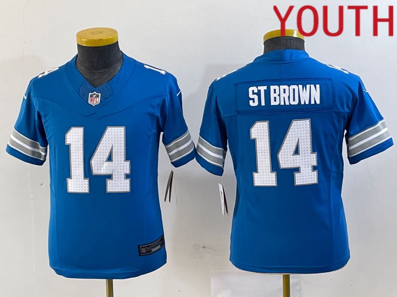 Youth Detroit Lions #14 St Brown Blue Three generations 2024 Nike Vapor F.U.S.E. Limited NFL Jersey->youth nfl jersey->Youth Jersey